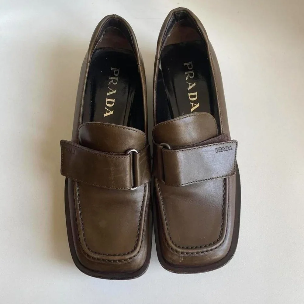 1999 PRADA olive brown loafers - Picture 1 of 7